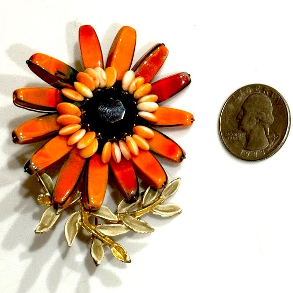 Brilliant MCM Unique Enamel Mixed Metals Flower Brooch * MINT - Picture 2 of 6